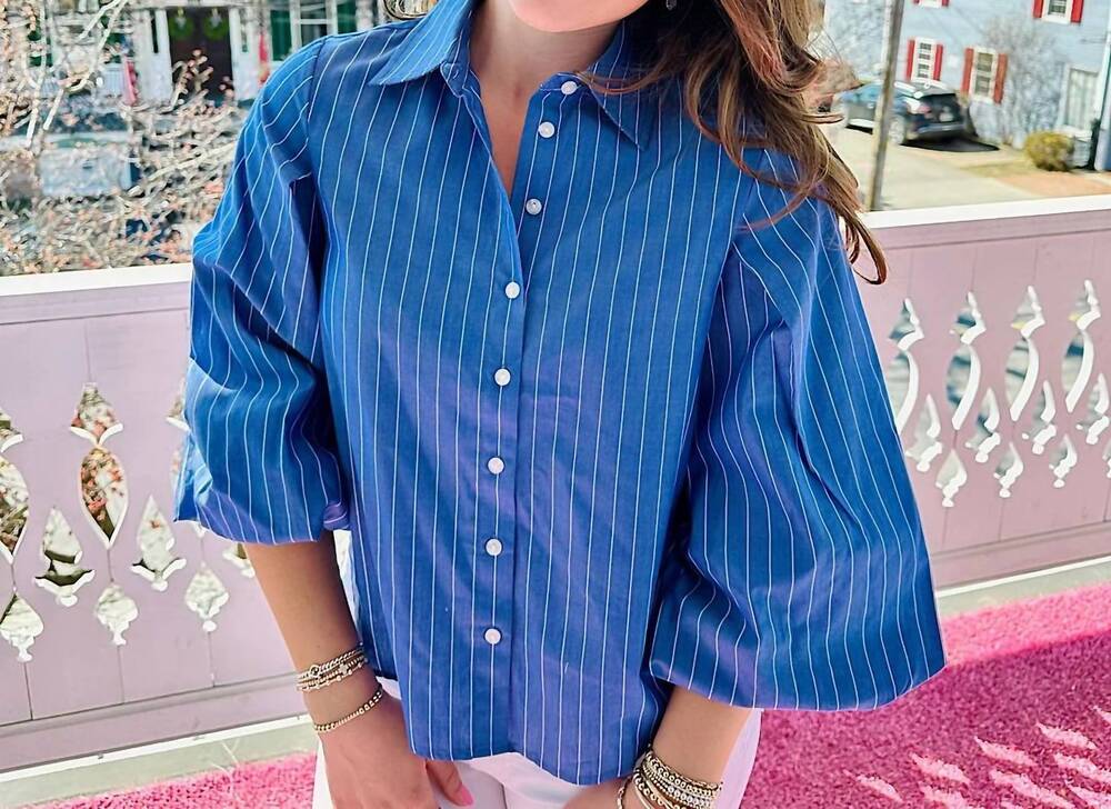 NEW APNY striped blouson sleeve button down in blue